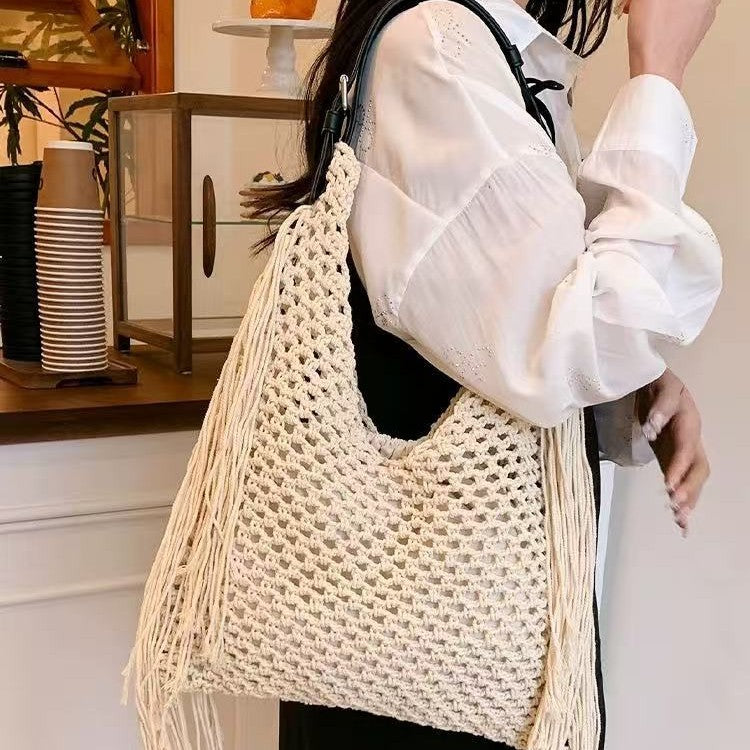 Handgefertigte Stylische Tragetasche mit Fransen Brehn