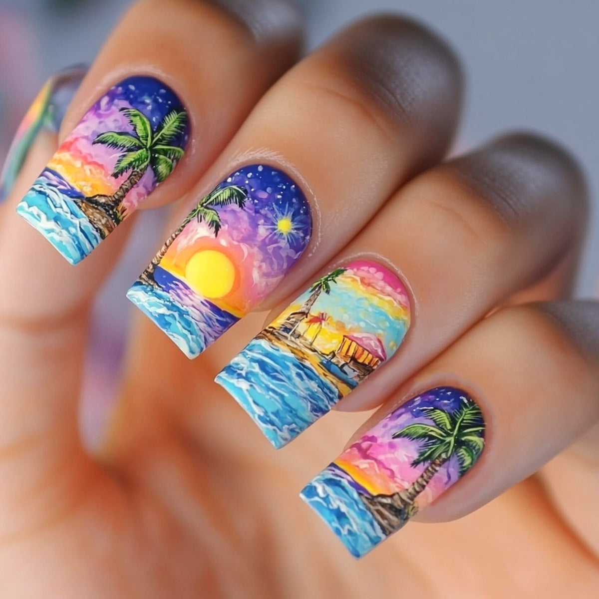 Kunstvolle Nagelkunst im tropischen Stranddesign Brehn
