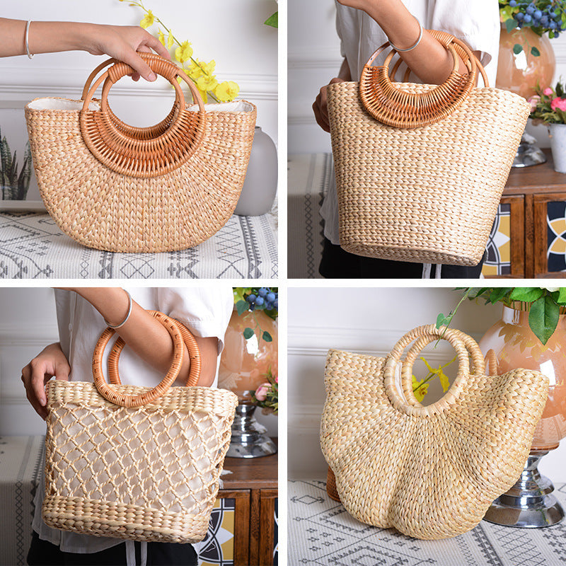 Damen handgefertigte Strandtasche mit geflochtenen Griffen Brehn