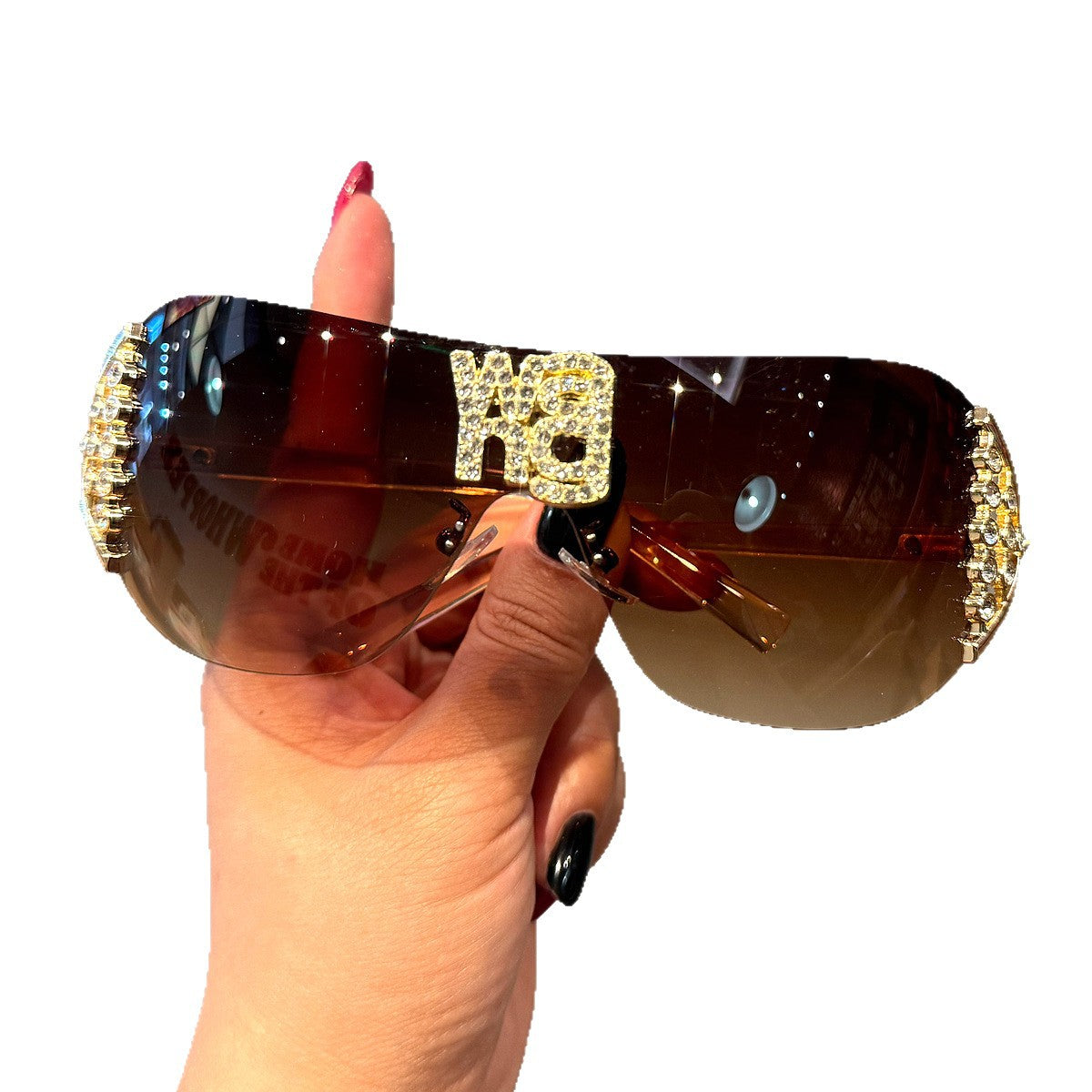 Damen modische Oversized-Sonnenbrille mit Strass-Applikationen Brehn