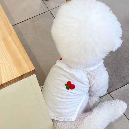 Leichtes Baumwoll-Tanktop ohne Ärmel für Hunde mit Eyelet-Besatz und Kirschstickerei