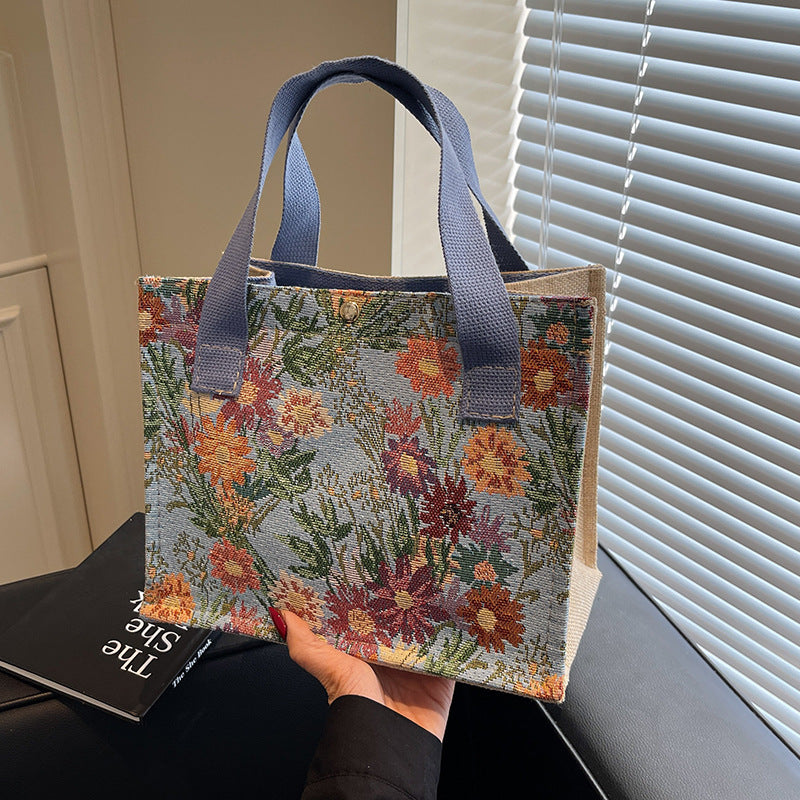 Blumen bestickte Canvas-Shopper-Tasche  1790616925