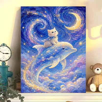Verspielt katzenmotiviertes Leinwandkunstwerk Brehn