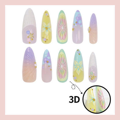 Kunstnagelset mit kreativen Blüten- und Glitzerdetails Brehn