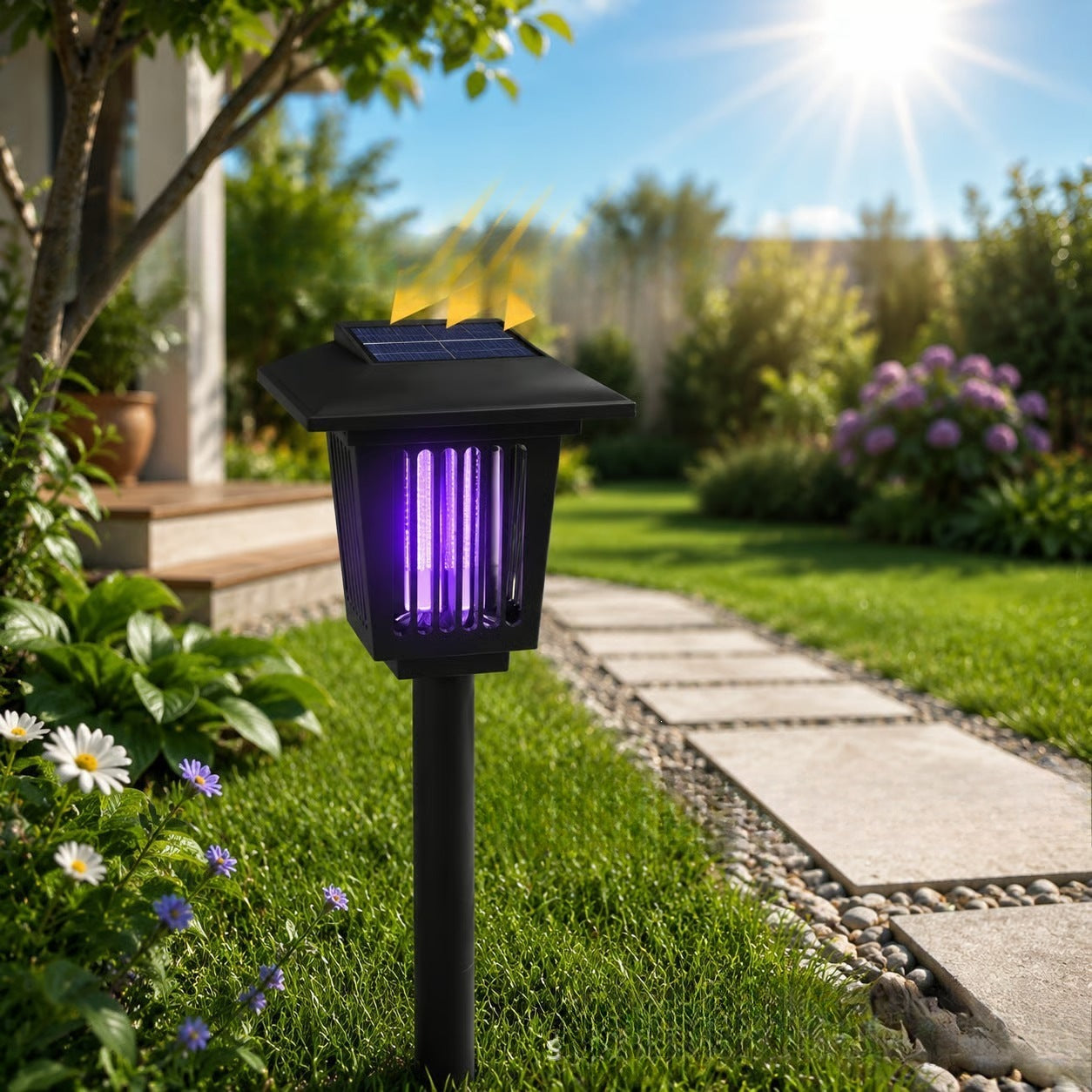 Solarbetriebener UV-Insektenvernichter Gartenstecker mit integriertem Solarpanel und Dämmerungs- bis Morgensensor Brehn