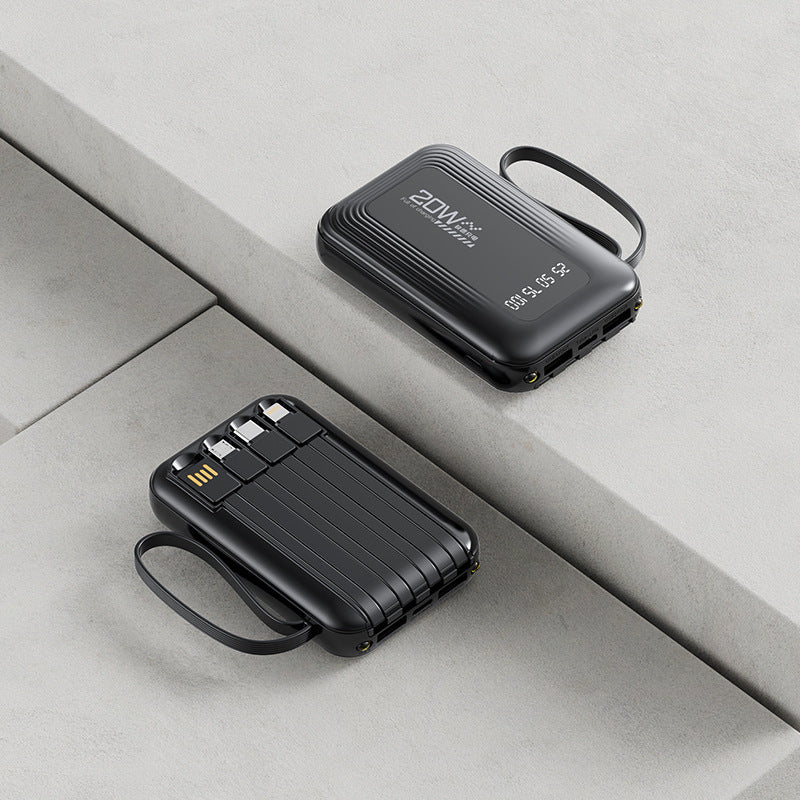 Tragbare Powerbank mit integriertem Kabelsystem und LED-Anzeige Brehn
