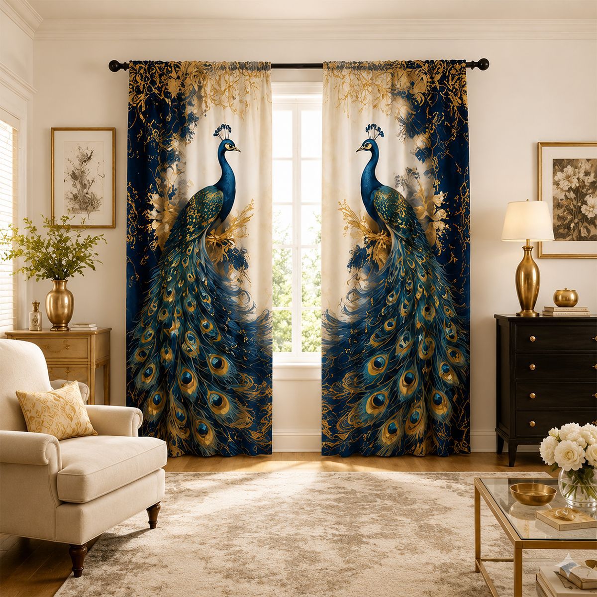 Künstlerische Floralprint-Fensterdraperien