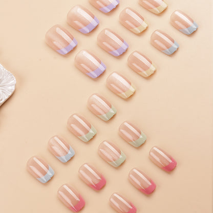 Künstlerisches farbenfrohes French Tip Press-On Nail Set Brehn