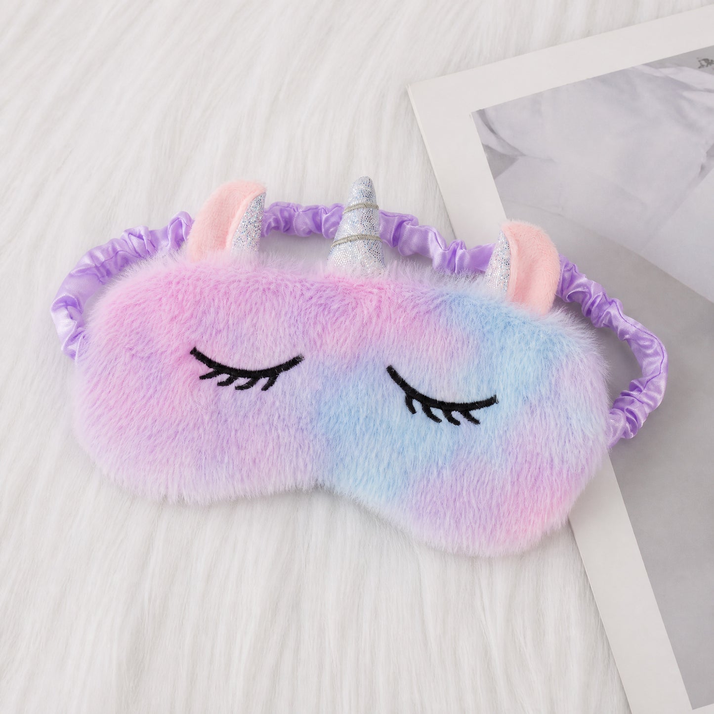 Damen nan kuschelige Einhorn-Schlafmaske mit gestickten Wimpern, weichem Plüsch und elastischem Rüschenband Brehn