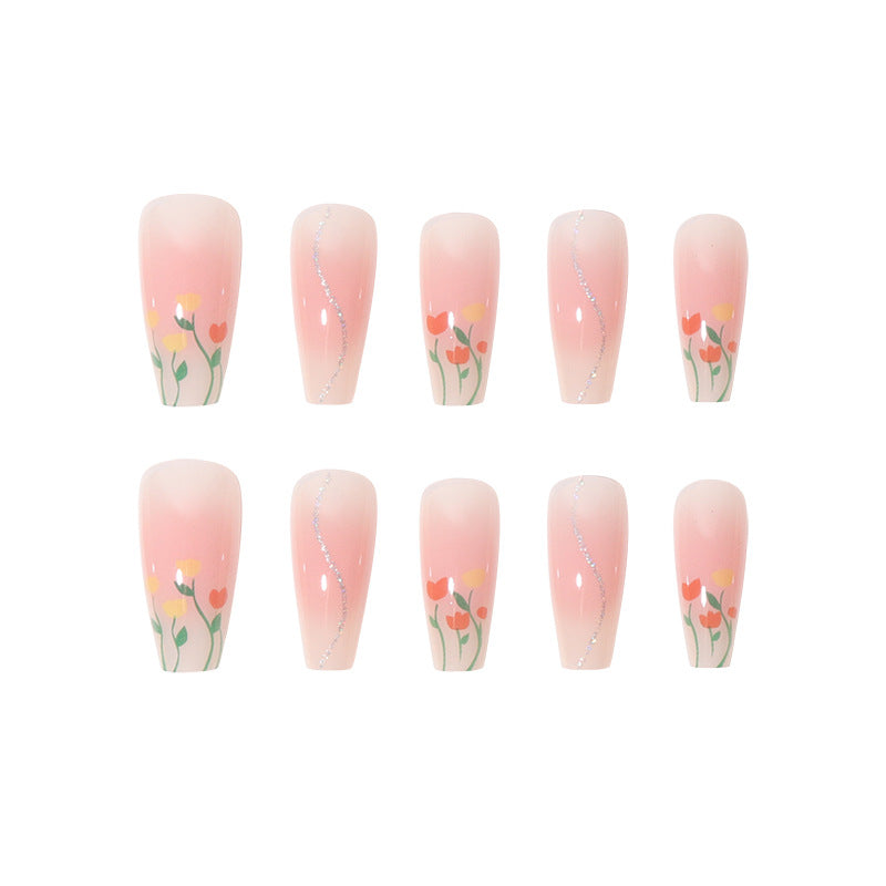 Blumen-Design Lange Press-On Nägel Brehn