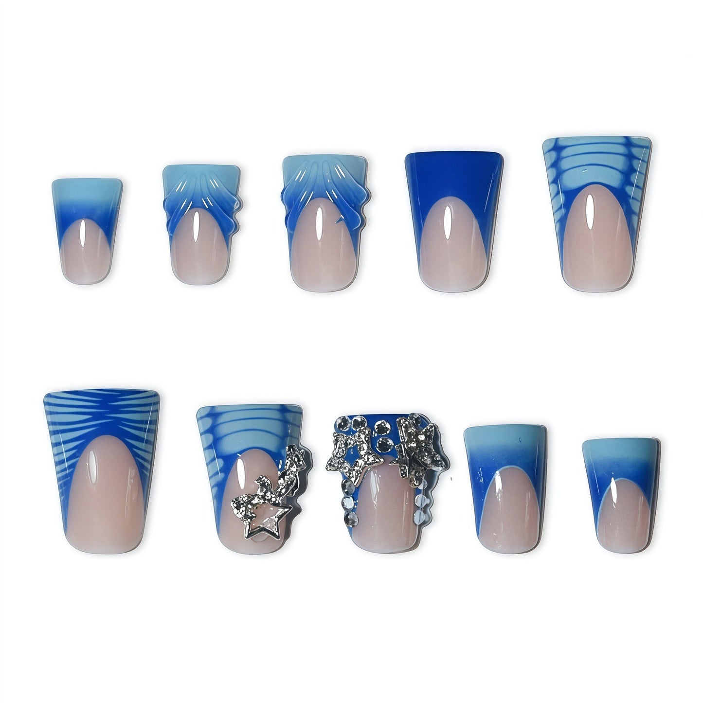 3D dekorative ozean-inspirierte Press-On Nagelkunst Brehn