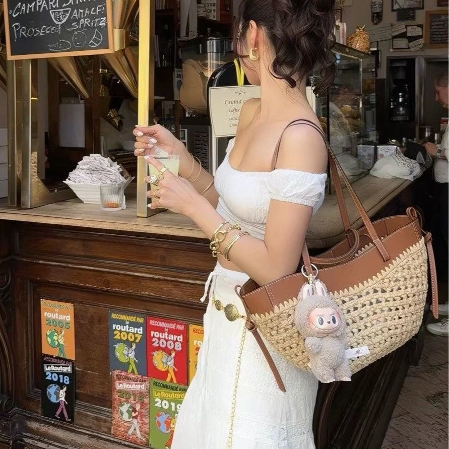 Flecht-Handtasche mit Elegantem Lederbesatz Brehn