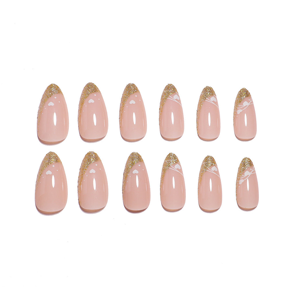 Glitzer-Akzent Mandel-Form Druck-Nagelset Brehn