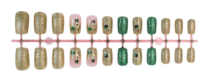 Kunstnagelset mit glitzernden Akzenten und floralen Motiven Brehn