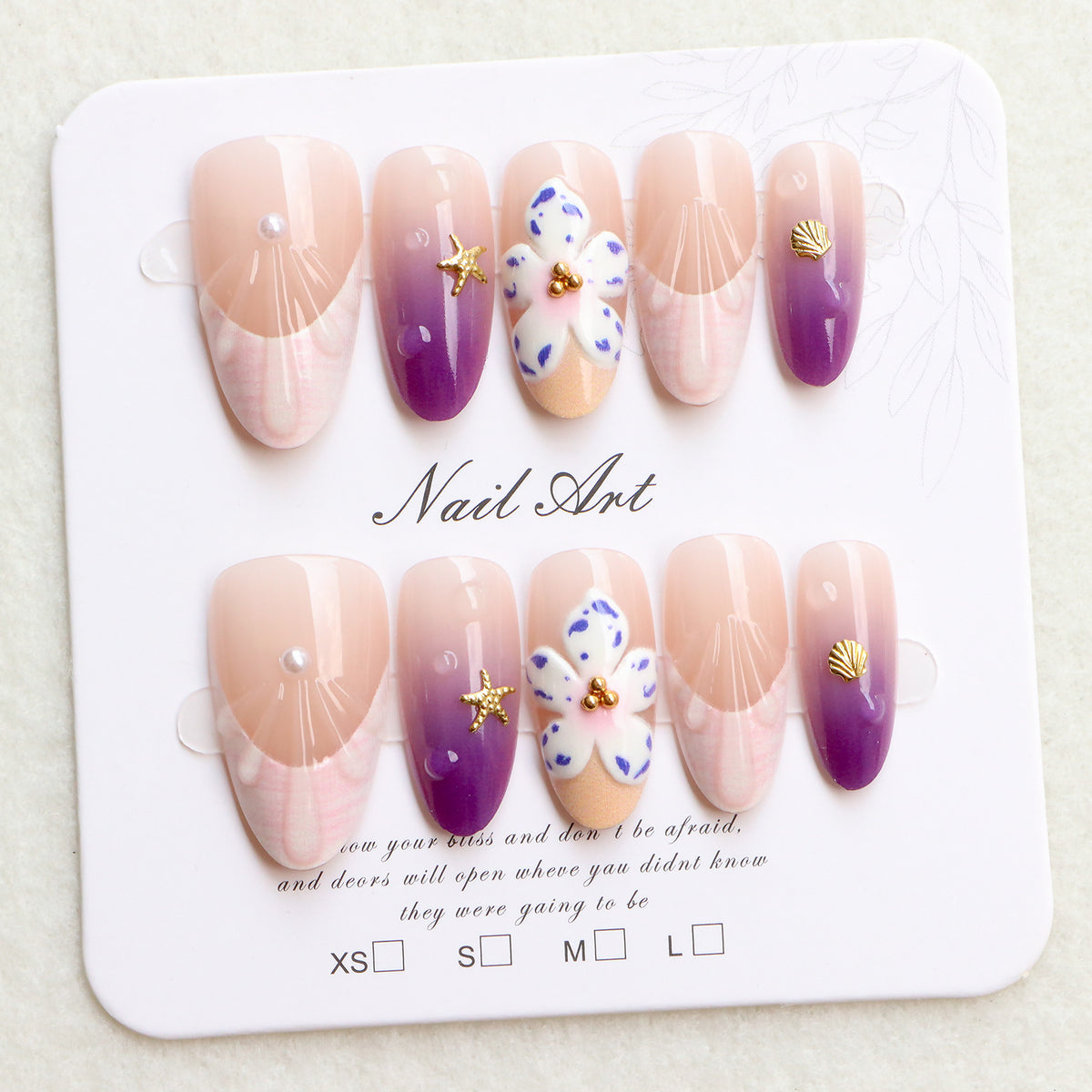 Dekoratives Press-On Nagelkunst Set mit floralen und ozeanischen Themen Brehn