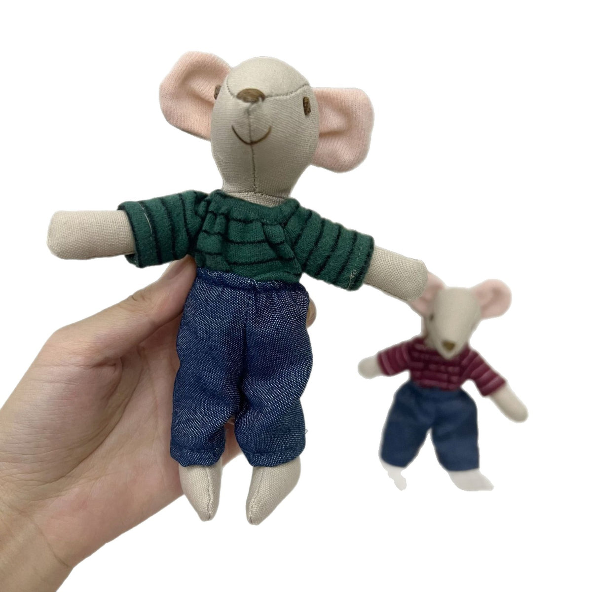 Artisan Leinen Spielmaus Puppe mit Gingham Kleid
