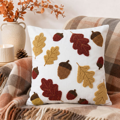 Dekoratives getuftetes Chenille-Kissenbezug mit herbstlichem Blätterdesign