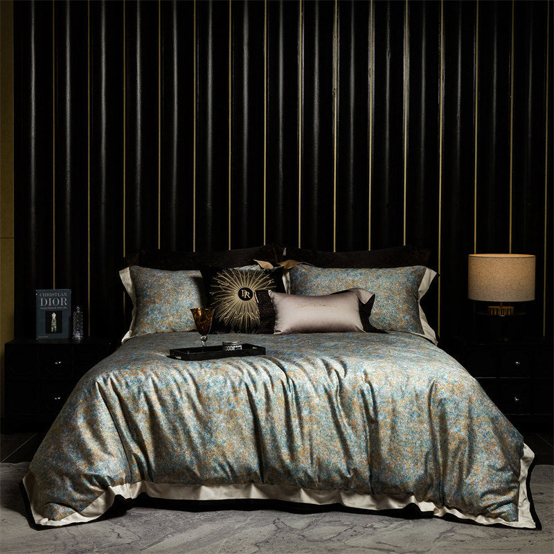 Luxus Satin Leopard-Print Bettbezug Set mit Kontrastbesatz
