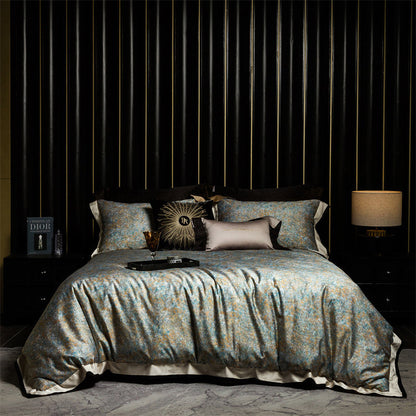 Luxus Satin Leopard-Print Bettbezug Set mit Kontrastbesatz