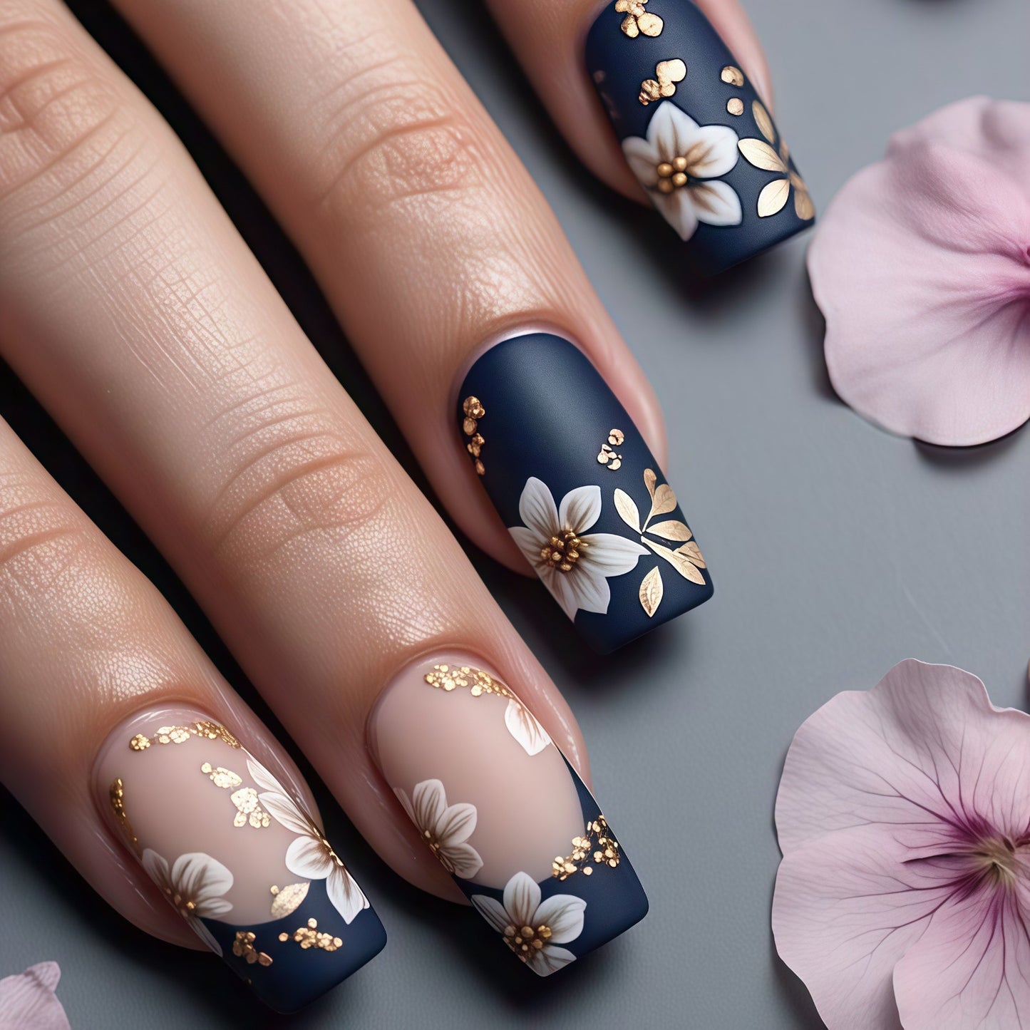Kunstnägel mit floralen Akzenten und Glamour-Effekten Brehn