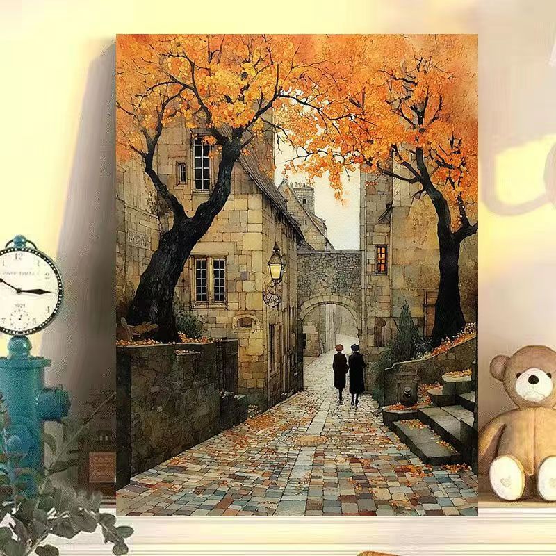 Vintage Europäische Landschaft Leinwand Kunstdruck Brehn