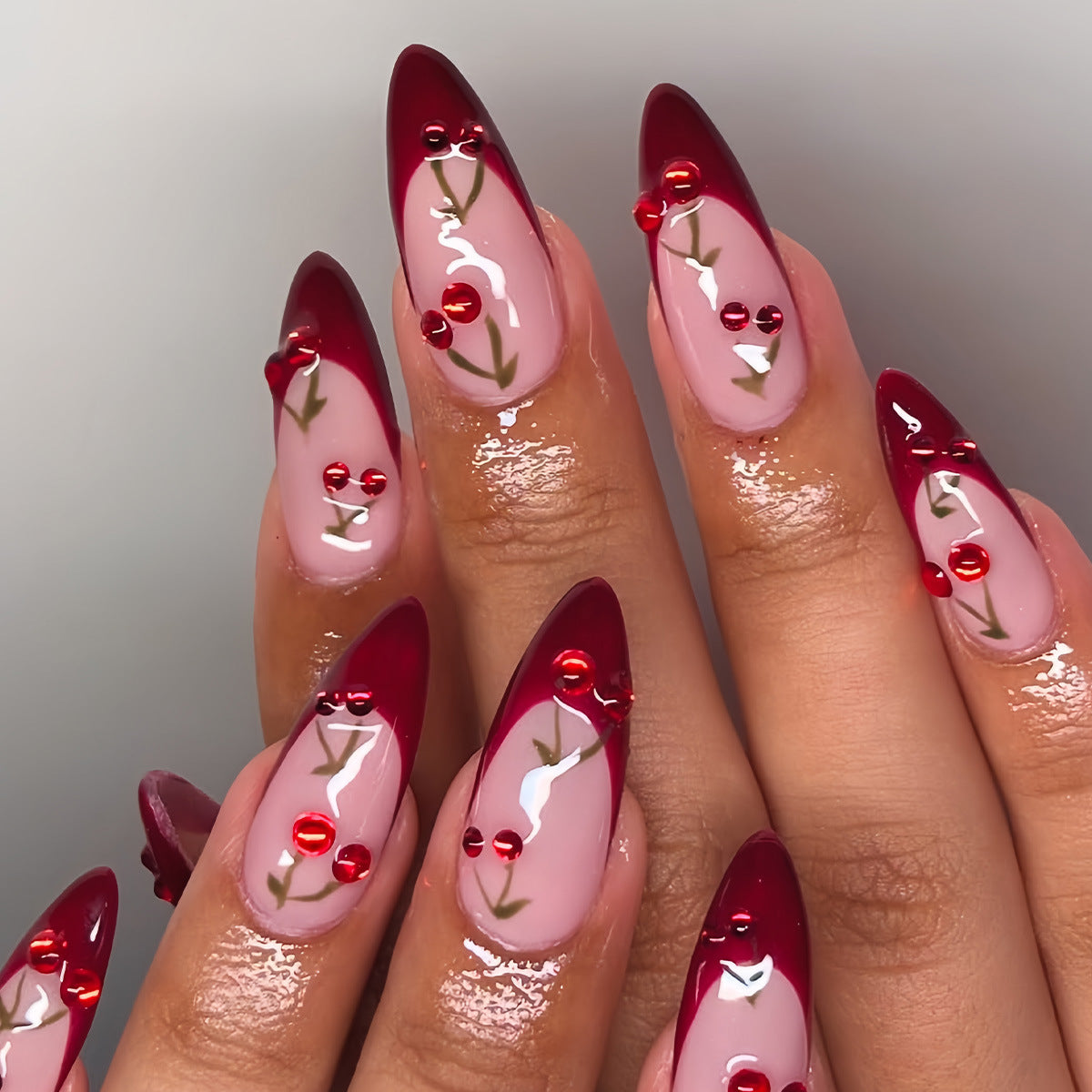 Künstlerisches Kirschblüten Press-On Nagelset Brehn