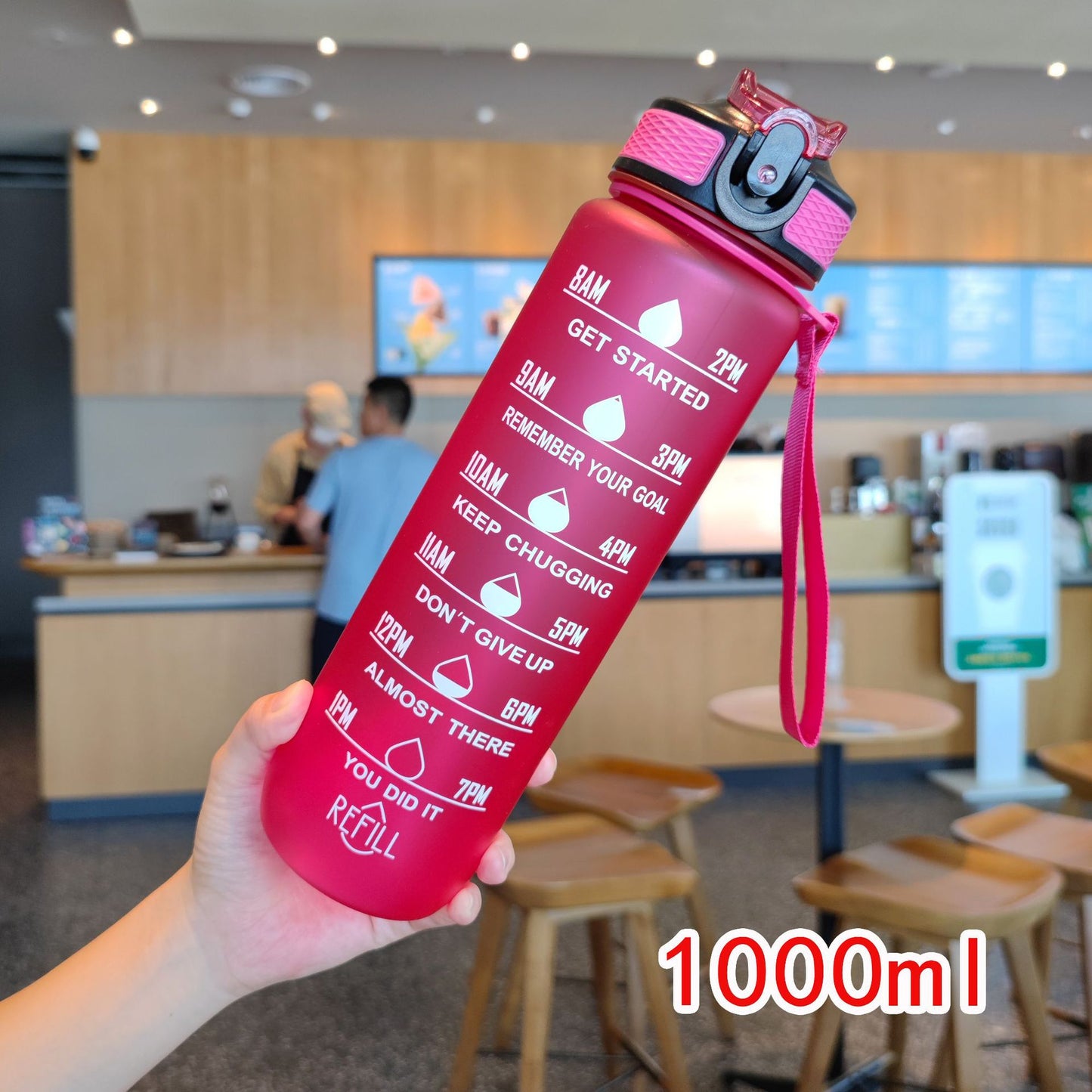 Damen motivierende Wasserflasche mit Zeitmarkierungen Brehn