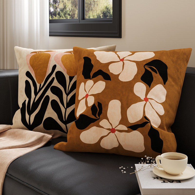 Square Suede-Finish Botanical Print Decorative Throw Pillow Cover with Invisible Zipper