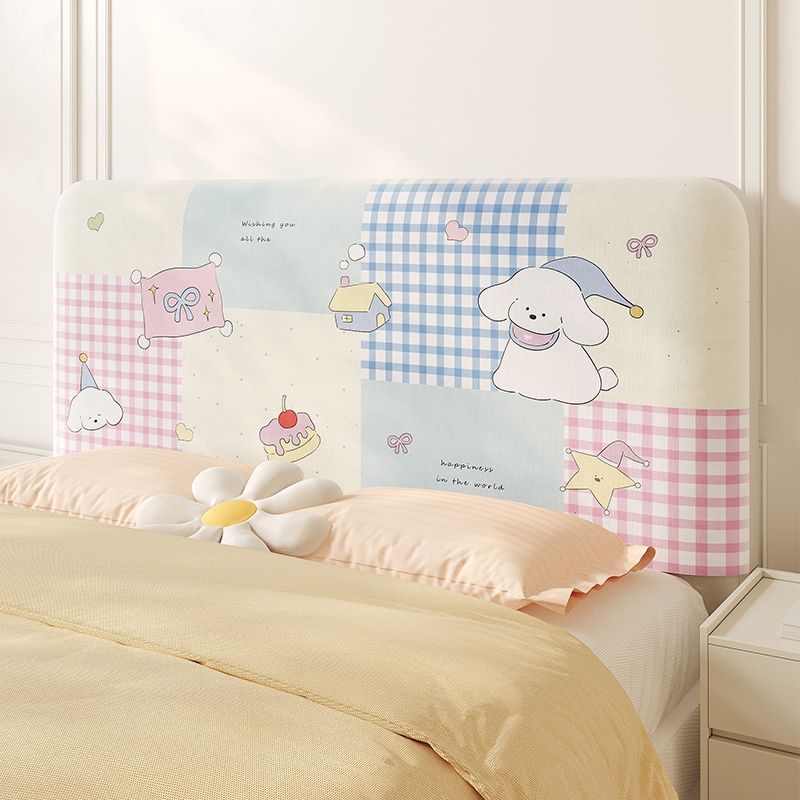 Padded Decorative Upholstered Headboard Cover with Cute Patchwork Puppy and Gingham Print