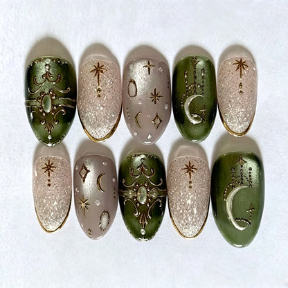 Celestial Themed Press-On Nail Art Set Brehn