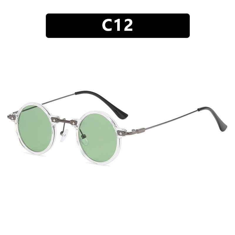 Damen runde Sonnenbrille mit modischem Metallrahmen und großen blauen Gläsern Brehn
