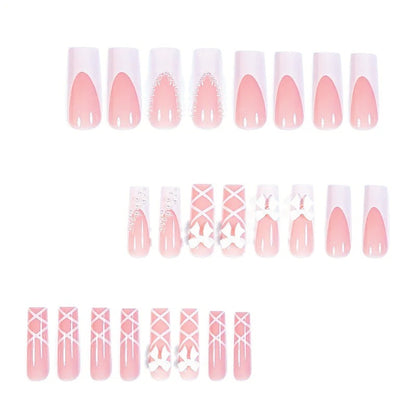Kunstnagelset mit eleganten 3D- Schleifen und Perlenverzierungen Brehn