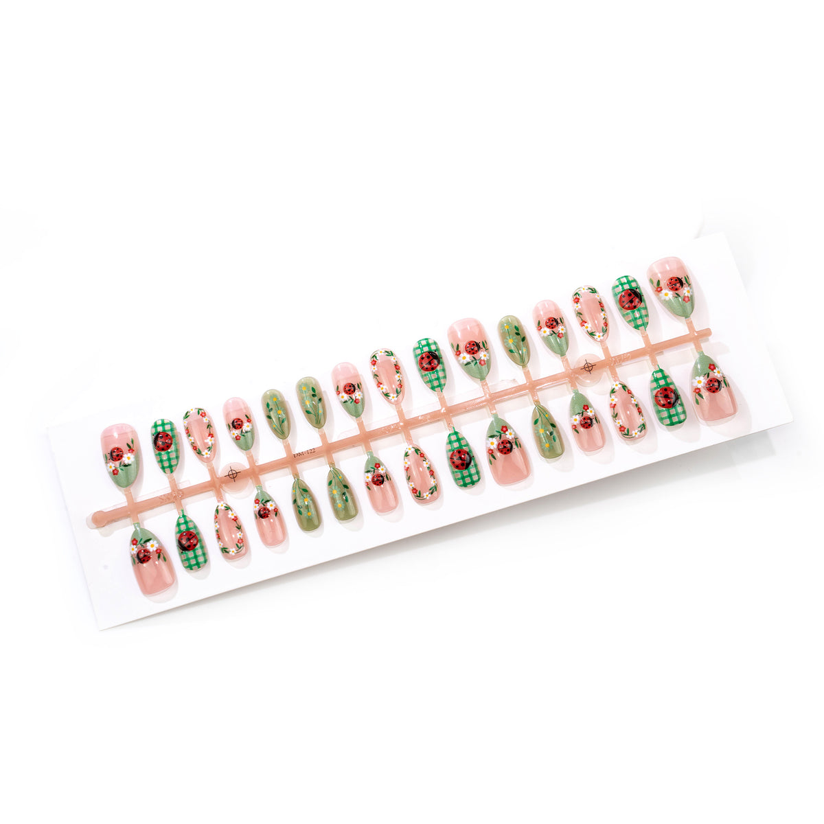 Künstlerisches Press-On Nagelkunst-Set mit floralem Marienkäfer-Design Brehn