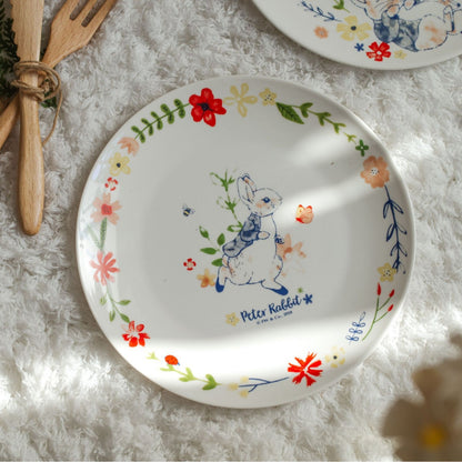 Kinder-Teller aus Porzellan mit Hasenillustration und Blumendekor