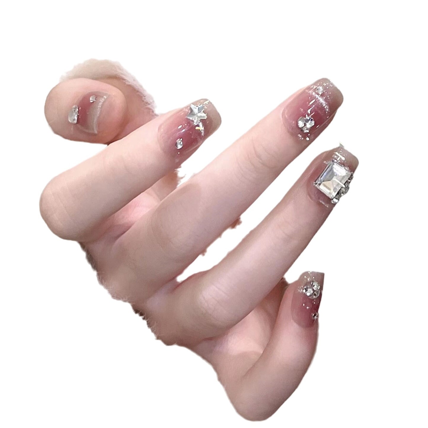 Glamouröse mit Strass verzierte Press-On Nagelkunst Brehn