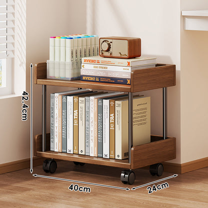 Minimalistische solide Holz-Zwei-Ebenen-Schreibtischbuchregal mit Metallstützstäben