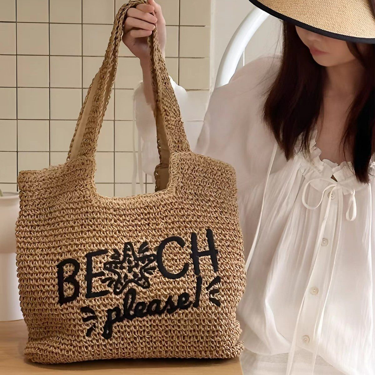 Strandtasche mit Gesticktem Schriftzug Brehn
