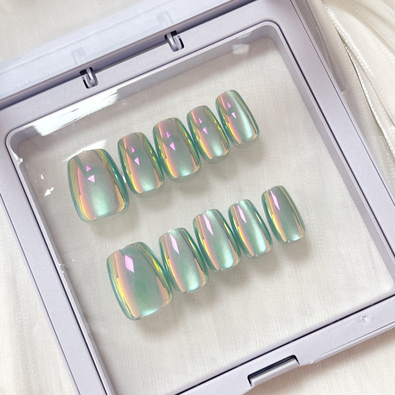 Iridescent Glossy Press-On Nail Set Brehn