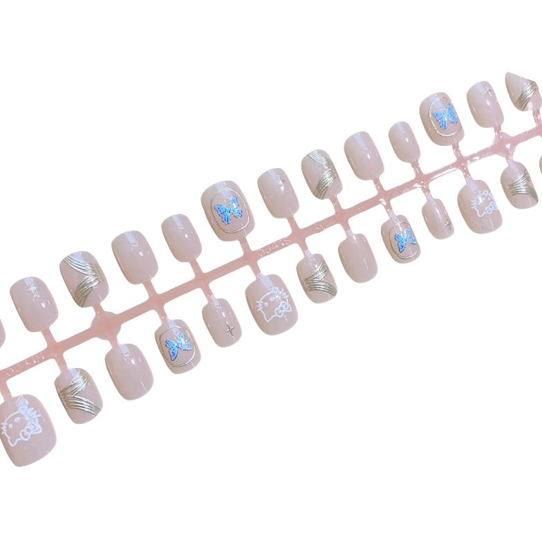 Künstlerisches Press-On-Nagelset mit Schmetterlings- und Metallic-Design Brehn