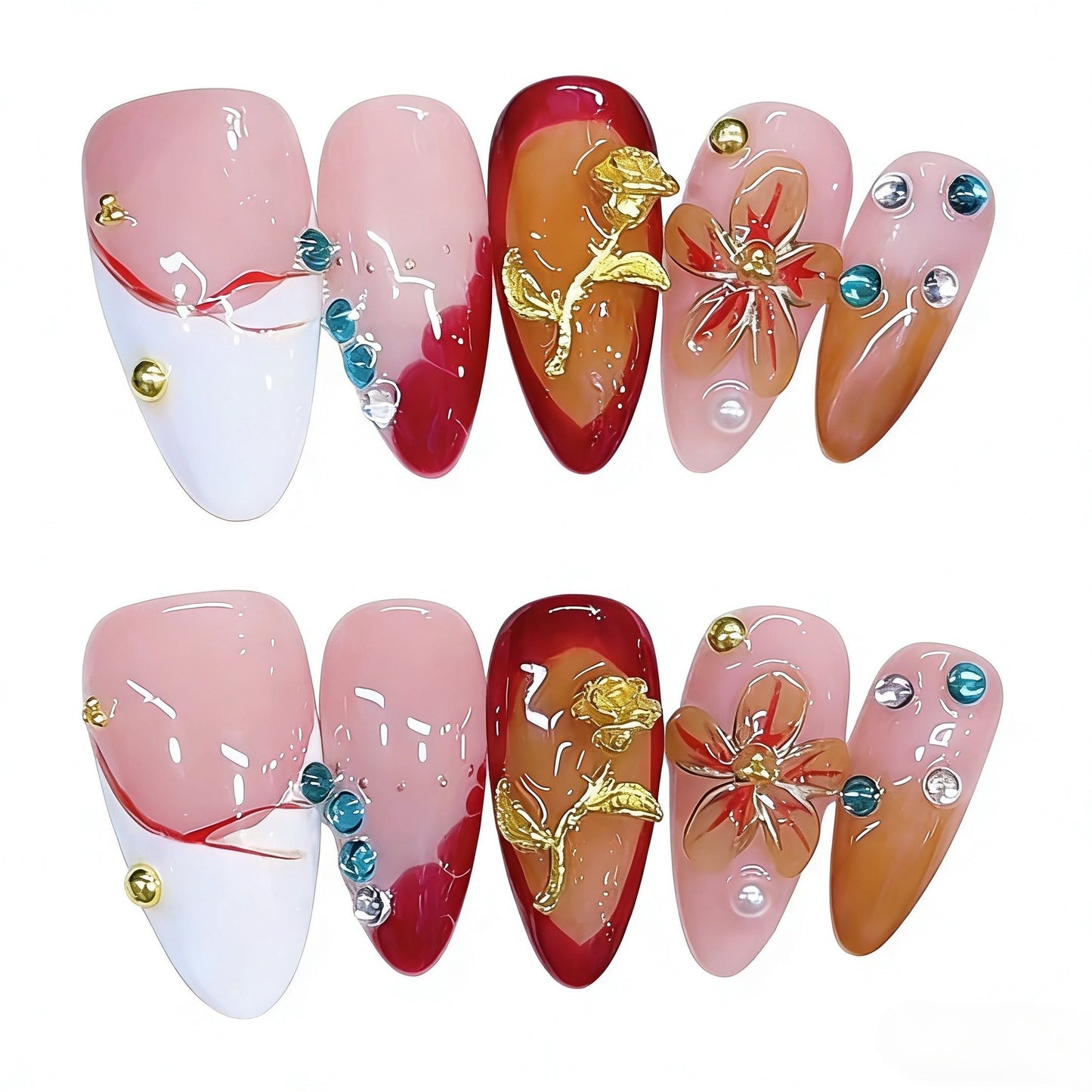 Künstlerisch dekorierter Press-On-Nagelset Brehn