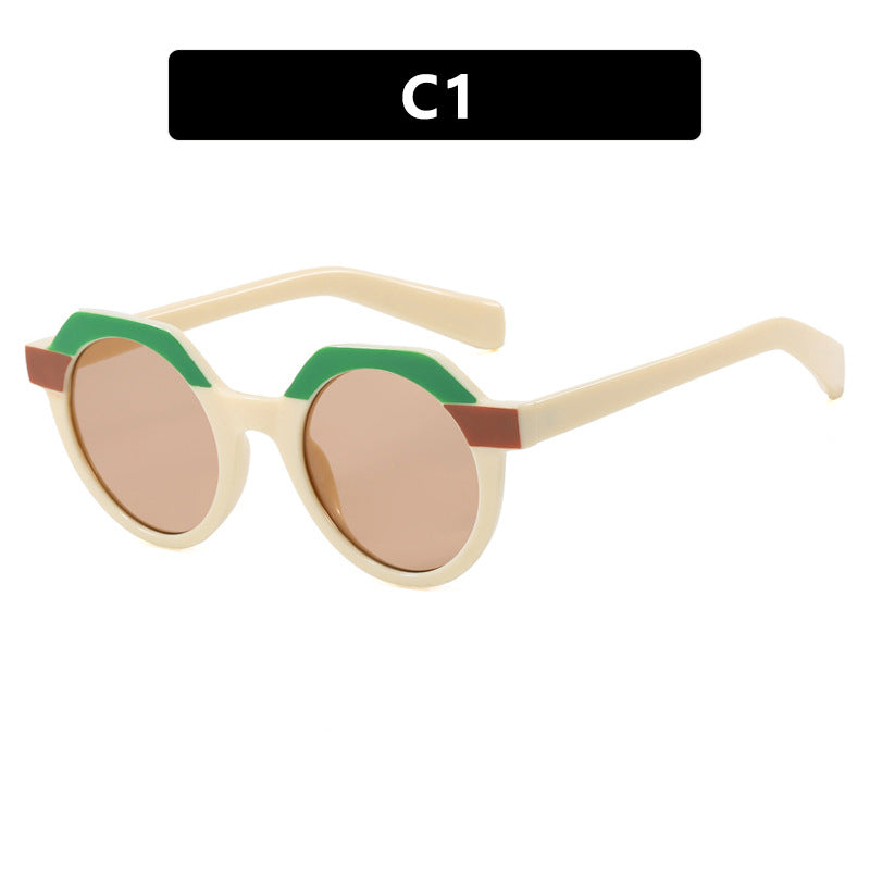 Damen extravagante runde Sonnenbrille mit farblich akzentuiertem Rahmen Brehn