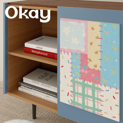 Patchwork Ribbed Textile Wall Art Panel with Kawaii Motif and Lightweight Hanging System