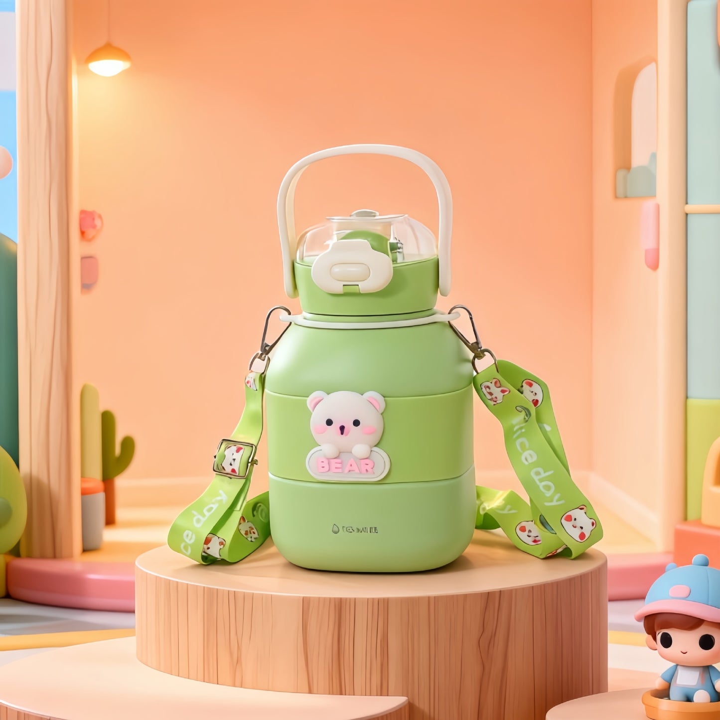 Damen Isolierte Trinkflasche mit integriertem Tragegurt und Tiermotiv Brehn