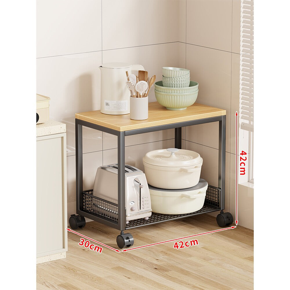 Kompakter Bamboo-Top Rolling Kitchen Utility Cart mit zwei Mesh-Korbregalen