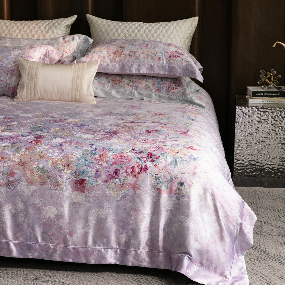 Luxuriöses florales Satin-Gefühl Bettbezug-Set