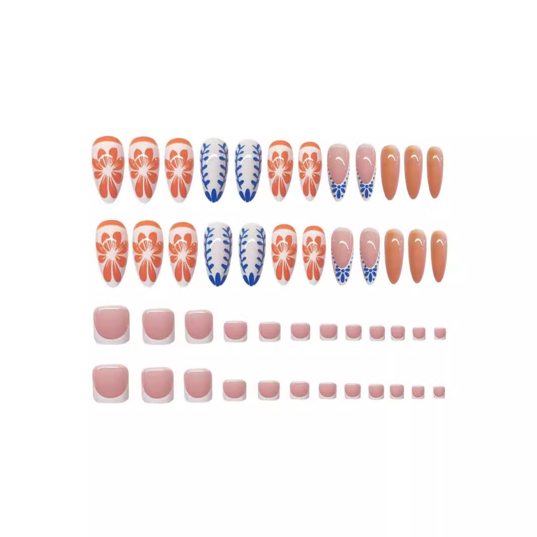Künstlerisches Floral Press-On Nageldesign Brehn