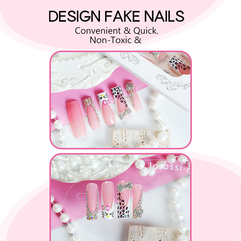 Glamouröses Kunstnagelset mit funkelnden Strassverzierungen und kreativen Tiermotiven Brehn