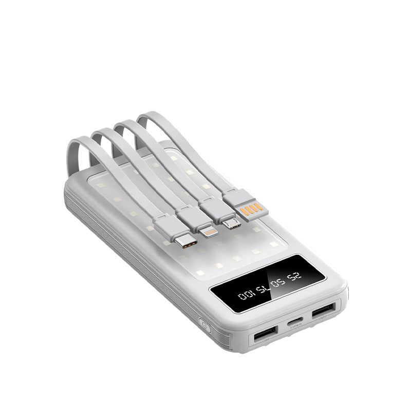 Tragbare Powerbank mit digitaler Leistungsanzeige und integriertem Kabelsystem Brehn