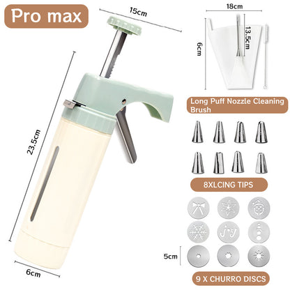 Handheld Cookie Press and Churro Maker with Assorted Piping Discs and Stainless Nozzles