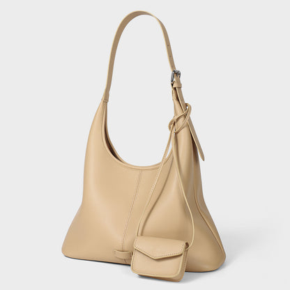 Weiches, geschwungenes veganes Leder Schulter-Hobo mit abnehmbarem Mini-Pouch